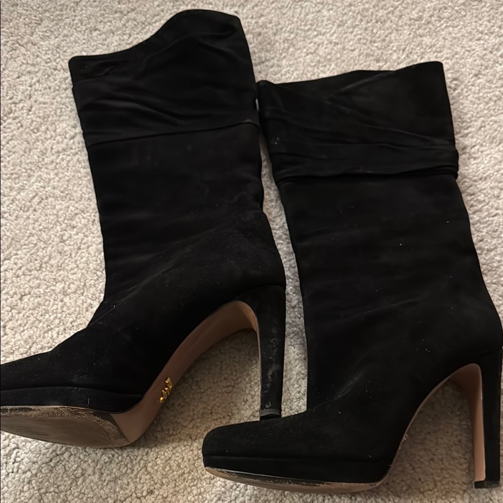 Prada slouch mid calf boot  Black Suede Women's Boots
